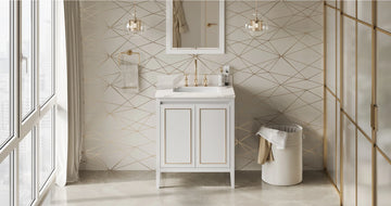 Percival 30'' White Vanity, Calacatta Vienna Quartz Vanity Top, undermount rectangle bowl VKITPER30WHCQR