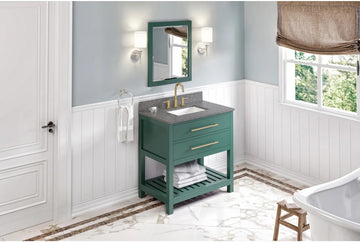 Wavecrest 36'' Forest Green Vanity, Boulder Cultured Marble Vanity Top, undermount rectangle bowl VKITWAV36GNBOR