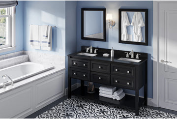Adler 60'' Black Vanity, double bowl, Black Granite Vanity Top, two undermount rectangle bowls VKITADL60BKBGR