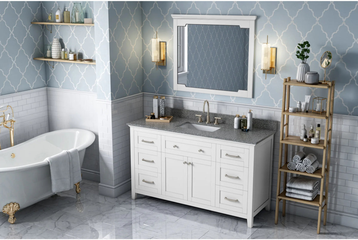 Chatham 60'' White Vanity, Boulder Cultured Marble Vanity Top, undermount rectangle bowl VKITCHA60SWHBOR