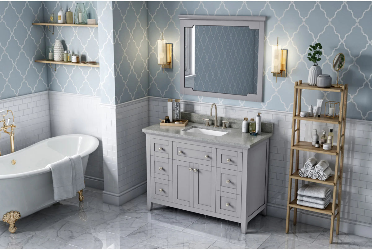 Chatham 48'' Grey Vanity, Steel Grey Cultured Marble Vanity Top, undermount rectangle bowl VKITCHA48GRSGR