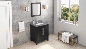 Cade 30'' Black Vanity, Steel Grey Cultured Marble Vanity Top, undermount rectangle bowl VKITCAD30BKSGR