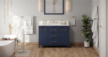Katara 48'' Hale Blue Vanity, Calacatta Vienna Quartz Vanity Top, undermount rectangle bowl VKITKAT48BLCQR