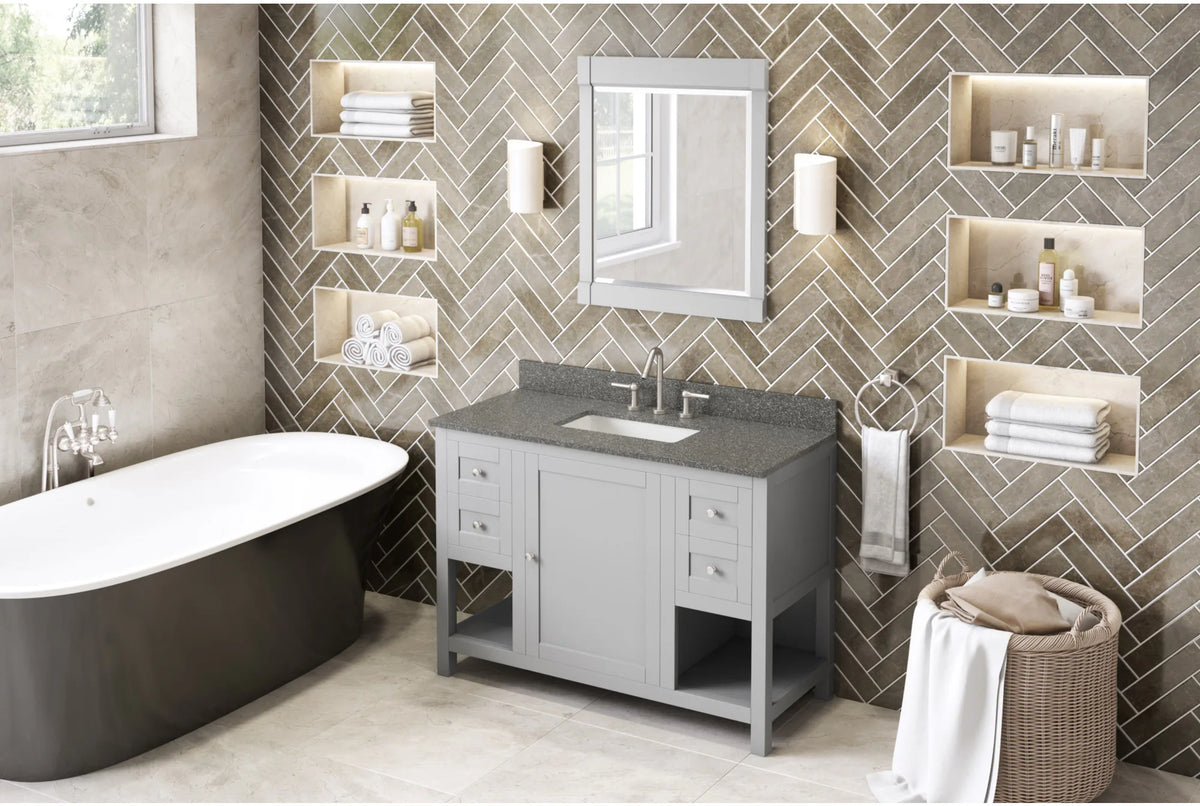 Astoria 48'' Grey Vanity, Boulder Cultured Marble Vanity Top, undermount rectangle bowl VKITAST48GRBOR