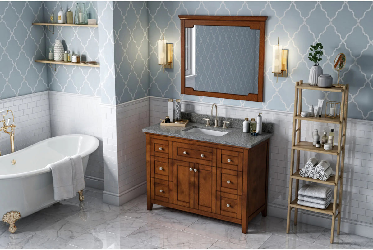 Chatham 48'' Chocolate Vanity, Boulder Cultured Marble Vanity Top, undermount rectangle bowl VKITCHA48CHBOR