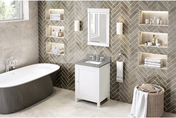 Astoria 24'' White Vanity, Steel Grey Cultured Marble Vanity Top, undermount rectangle bowl VKITAST24WHSGR