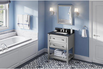 Adler 30'' Grey Vanity, Black Granite Vanity Top, undermount rectangle bowl VKITADL30GRBGR