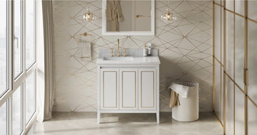 Percival 36'' White Vanity, left offset, White Carrara Marble Vanity Top, undermount rectangle bowl VKITPER36WHWCR