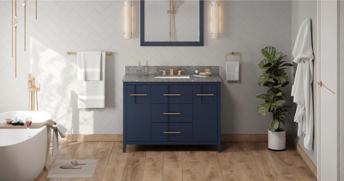 Katara 48'' Hale Blue Vanity, Boulder Cultured Marble Vanity Top, undermount rectangle bowl VKITKAT48BLBOR