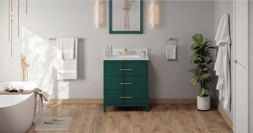 Katara 30'' Forest Green Vanity, White Carrara Marble Vanity Top, undermount rectangle bowl VKITKAT30GNWCR