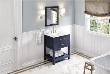 Wavecrest 30'' Hale Blue Vanity, Calacatta Vienna Quartz Vanity Top, undermount rectangle bowl VKITWAV30BLCQR