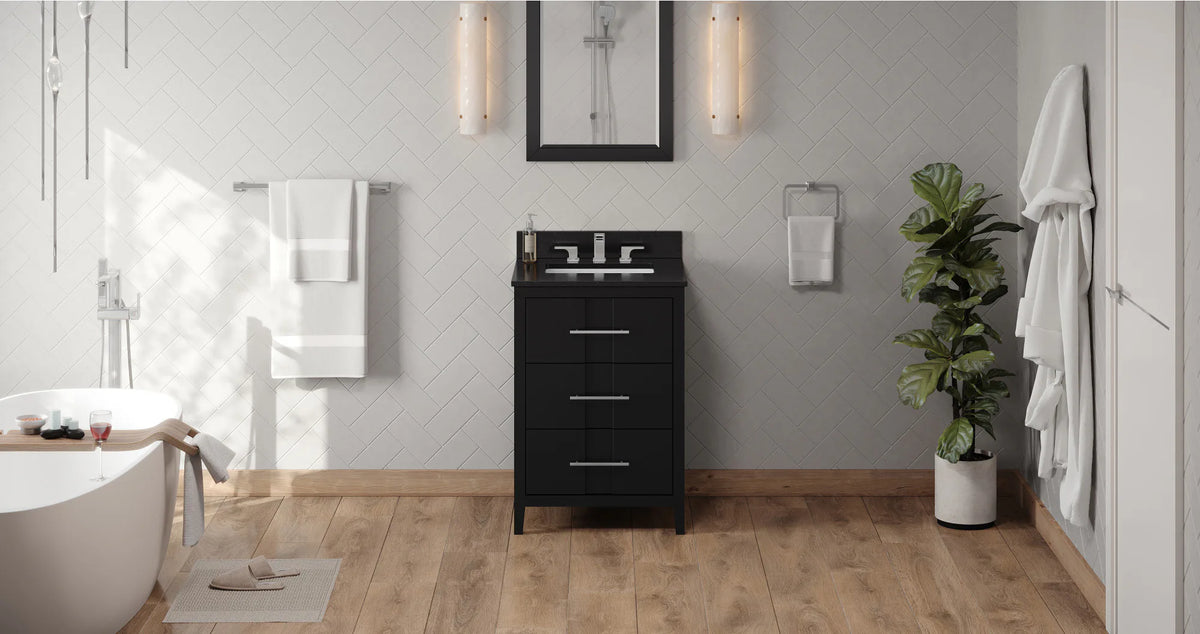 Katara 24'' Black Vanity, Black Granite Vanity Top, undermount rectangle bowl VKITKAT24BKBGR