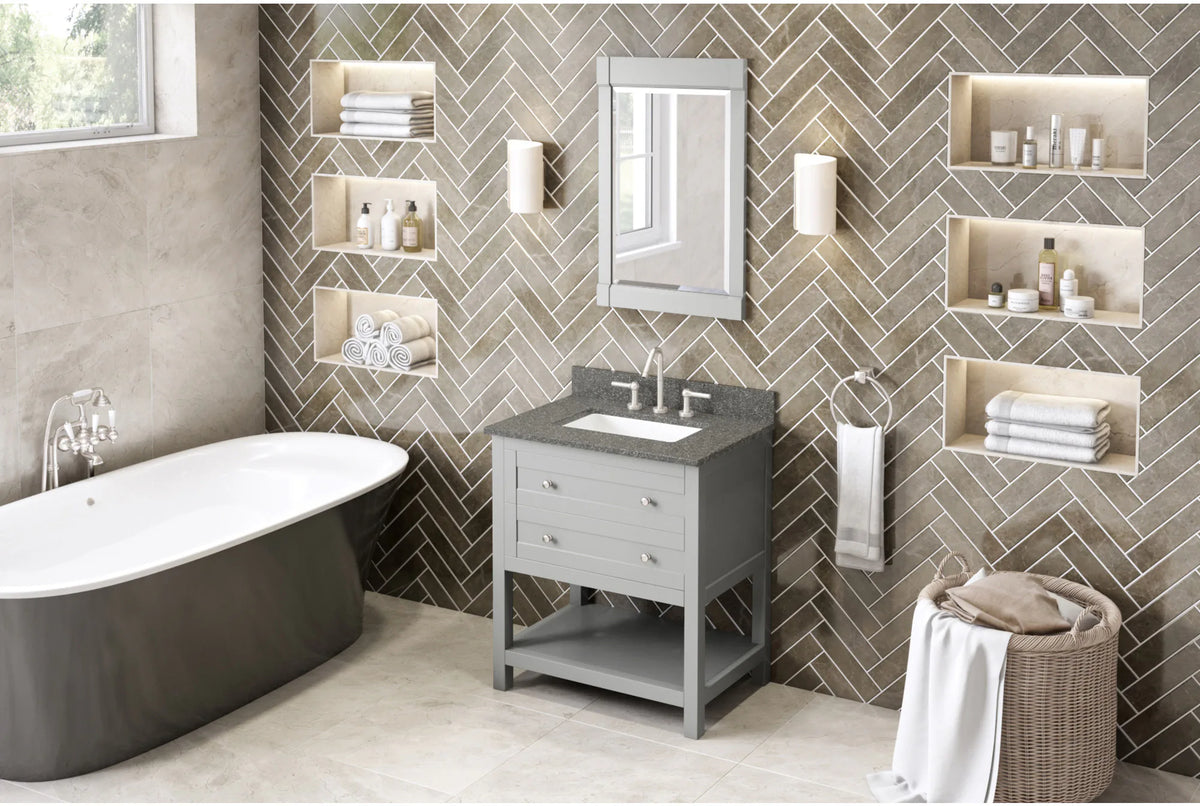 Astoria 30'' Grey Vanity, Boulder Cultured Marble Vanity Top, undermount rectangle bowl VKITAST30GRBOR
