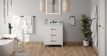Katara 30'' White Vanity, White Carrara Marble Vanity Top, undermount rectangle bowl VKITKAT30WHWCR