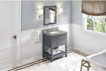 Wavecrest 30'' Grey Vanity, Steel Grey Cultured Marble Vanity Top, undermount rectangle bowl VKITWAV30GRSGR