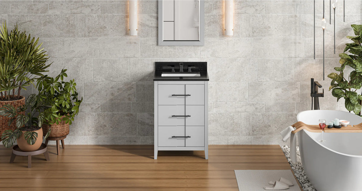 Katara 24'' Grey Vanity, Black Granite Vanity Top, undermount rectangle bowl VKITKAT24GRBGR