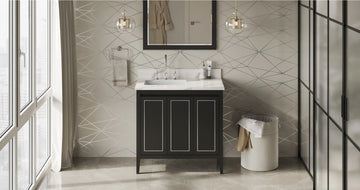 Percival 36'' Black Vanity, left offset, Calacatta Vienna Quartz Vanity Top, undermount rectangle bowl VKITPER36BKCQR