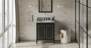 Percival 30'' Black Vanity, Steel Grey Cultured Marble Vanity Top, undermount rectangle bowl VKITPER30BKSGR