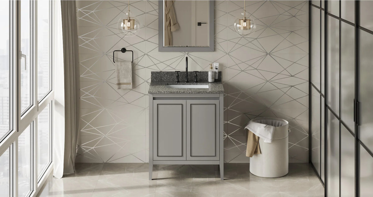 Percival 30'' Grey Vanity, Boulder Cultured Marble Vanity Top, undermount rectangle bowl VKITPER30GRBOR