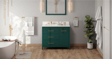 Katara 42'' Forest Green Vanity, left offset, Calacatta Vienna Quartz Vanity Top, undermount rectangle bowl VKITKAT42GNCQR