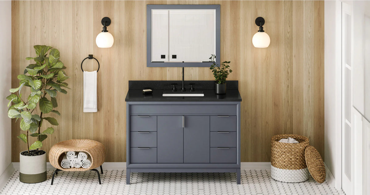 Theodora 48'' Blue Steel Vanity, Black Granite Vanity Top, undermount rectangle bowl VKITTHE48BSBGR