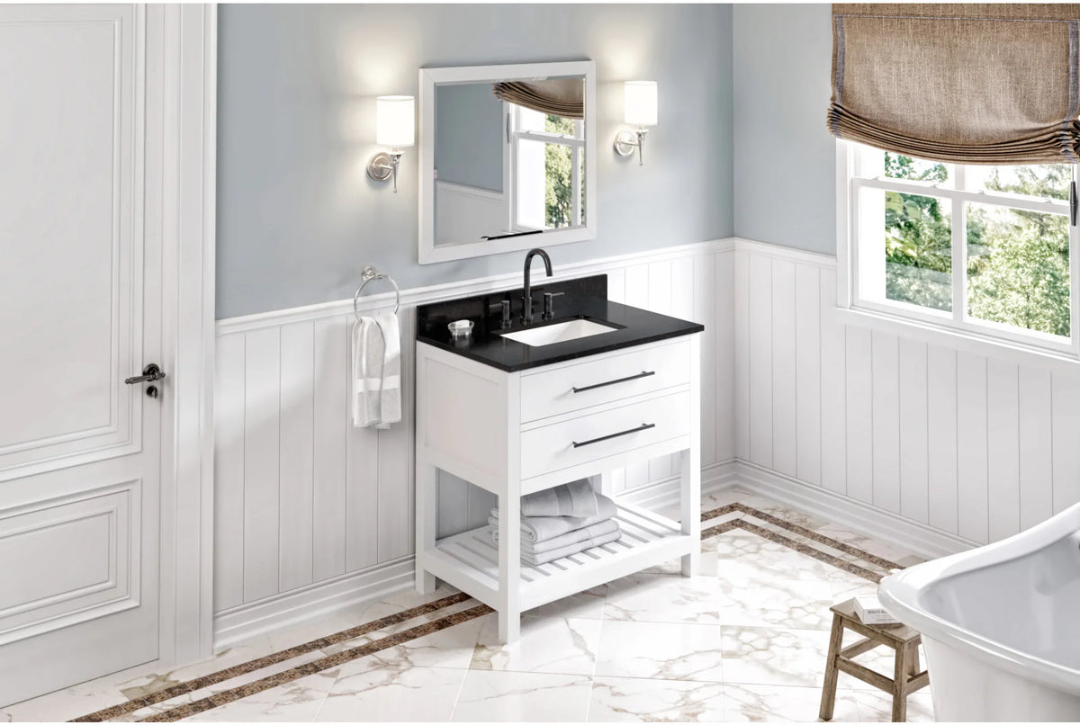 Wavecrest 36'' White Vanity, Black Granite Vanity Top, undermount rectangle bowl VKITWAV36WHBGR