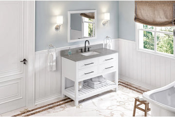 Wavecrest 48'' White Vanity, Steel Grey Cultured Marble Vanity Top, undermount rectangle bowl VKITWAV48WHSGR