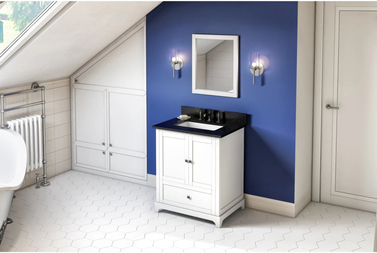 Addington 30'' White Vanity, Black Granite Vanity Top, undermount rectangle bowl VKITADD30WHBGR