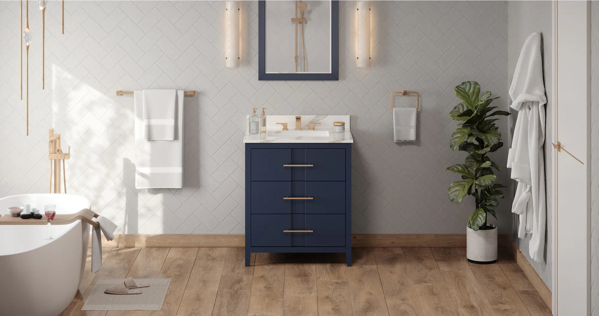 Katara 30'' Hale Blue Vanity, Calacatta Vienna Quartz Vanity Top, undermount rectangle bowl VKITKAT30BLCQR