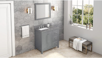 Cade 36'' Grey Vanity, left offset, Steel Grey Cultured Marble Vanity Top, undermount rectangle bowl VKITCAD36GRSGR