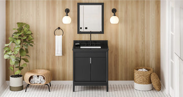 Theodora 30'' Black Vanity, Black Granite Vanity Top, undermount rectangle bowl VKITTHE30BKBGR