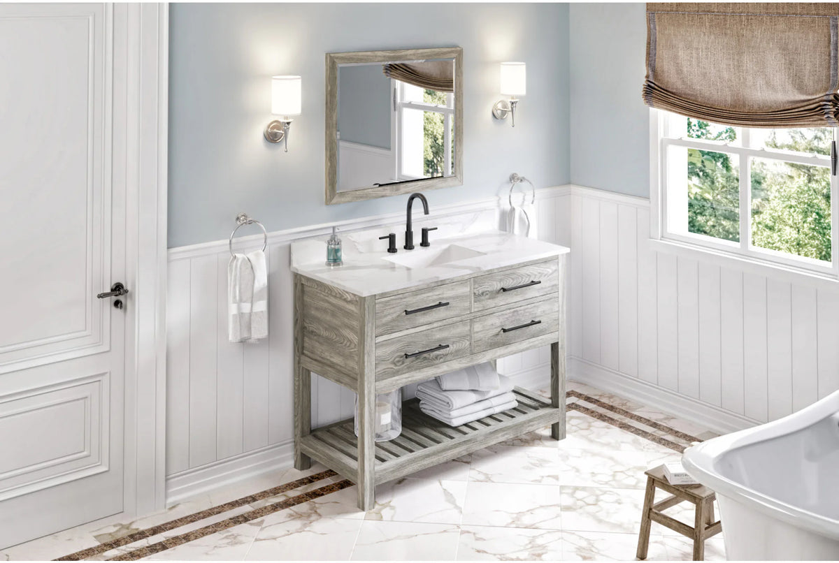 Wavecrest 48'' Weathered Grey Vanity, Calacatta Vienna Quartz Vanity Top, undermount rectangle bowl VKITWAV48WGCQR