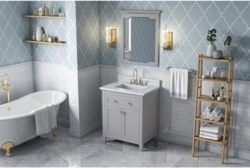 Chatham 30'' Grey Vanity, White Carrara Marble Vanity Top, undermount rectangle bowl VKITCHA30GRWCR