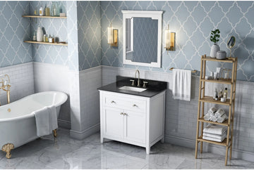 Chatham 36'' White Vanity, Black Granite Vanity Top, undermount rectangle bowl VKITCHA36WHBGR