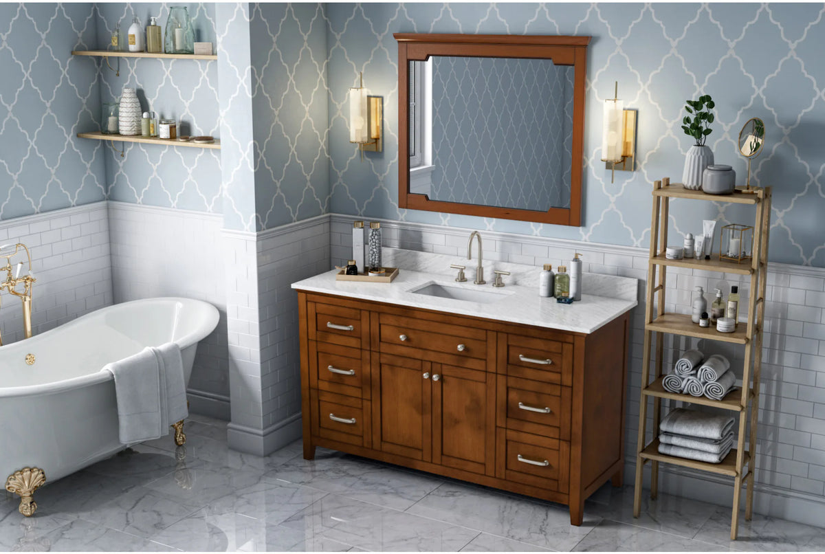 Chatham 60'' Chocolate Vanity, White Carrara Marble Vanity Top, undermount rectangle bowl VKITCHA60SCHWCR