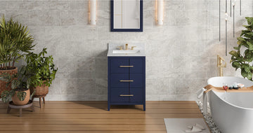 Katara 24'' Hale Blue Vanity, White Carrara Marble Vanity Top, undermount rectangle bowl VKITKAT24BLWCR