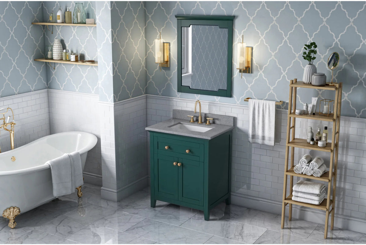 Chatham 30'' Forest Green Vanity, Steel Grey Cultured Marble Vanity Top, undermount rectangle bowl VKITCHA30GNSGR