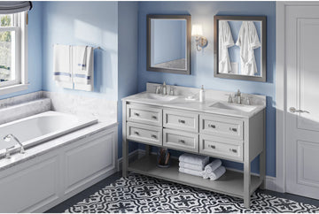 Adler 60'' Grey Vanity, double bowl, Calacatta Vienna Quartz Vanity Top, two undermount rectangle bowls VKITADL60GRCQR