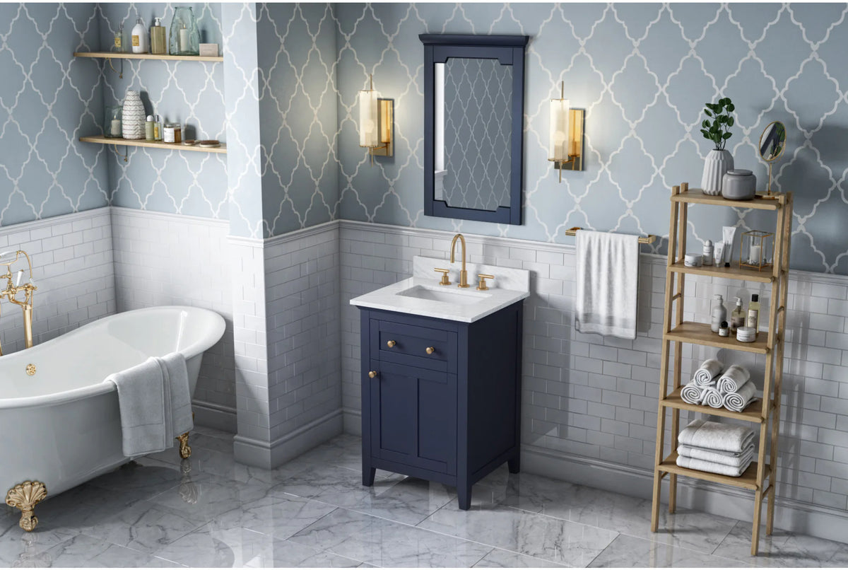 Chatham 24'' Hale Blue Vanity, White Carrara Marble Vanity Top, undermount rectangle bowl VKITCHA24BLWCR
