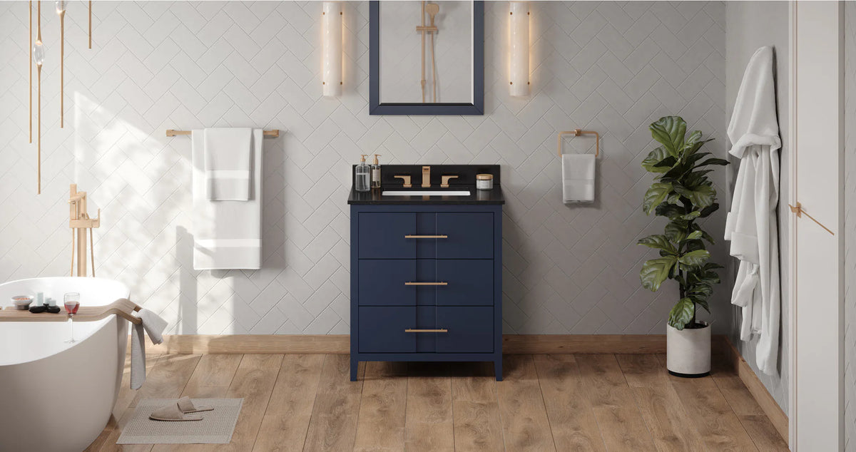 Katara 30'' Hale Blue Vanity, Black Granite Vanity Top, undermount rectangle bowl VKITKAT30BLBGR