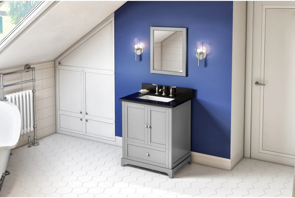 Addington 30'' Grey Vanity, Black Granite Vanity Top, undermount rectangle bowl VKITADD30GRBGR