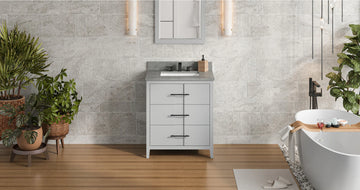 Katara 30'' Grey Vanity, Steel Grey Cultured Marble Vanity Top, undermount rectangle bowl VKITKAT30GRSGR