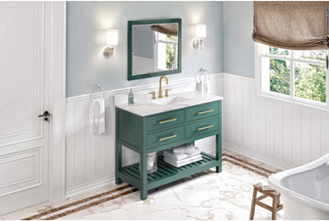 Wavecrest 48'' Forest Green Vanity, Calacatta Vienna Quartz Vanity Top, undermount rectangle bowl VKITWAV48GNCQR