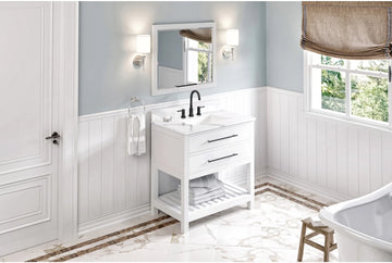 Wavecrest 36'' White Vanity, Calacatta Vienna Quartz Vanity Top, undermount rectangle bowl VKITWAV36WHCQR