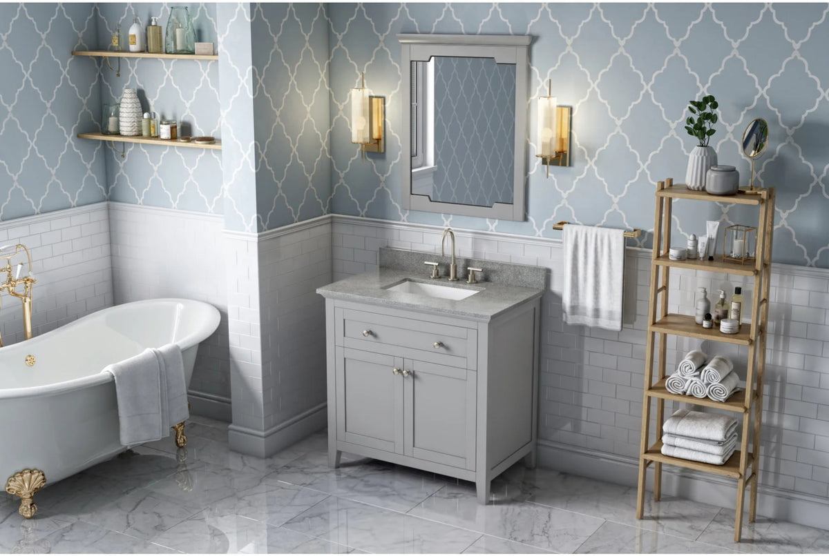 Chatham 36'' Grey Vanity, Steel Grey Cultured Marble Vanity Top, undermount rectangle bowl VKITCHA36GRSGR