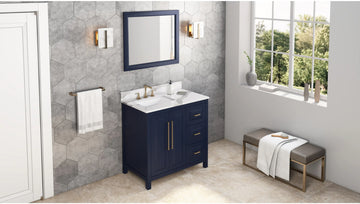 Cade 36'' Hale Blue Vanity, left offset, Calacatta Vienna Quartz Vanity Top, undermount rectangle bowl VKITCAD36BLCQR