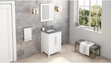 Cade 24'' White Vanity, Steel Grey Cultured Marble Vanity Top, undermount rectangle bowl VKITCAD24WHSGR