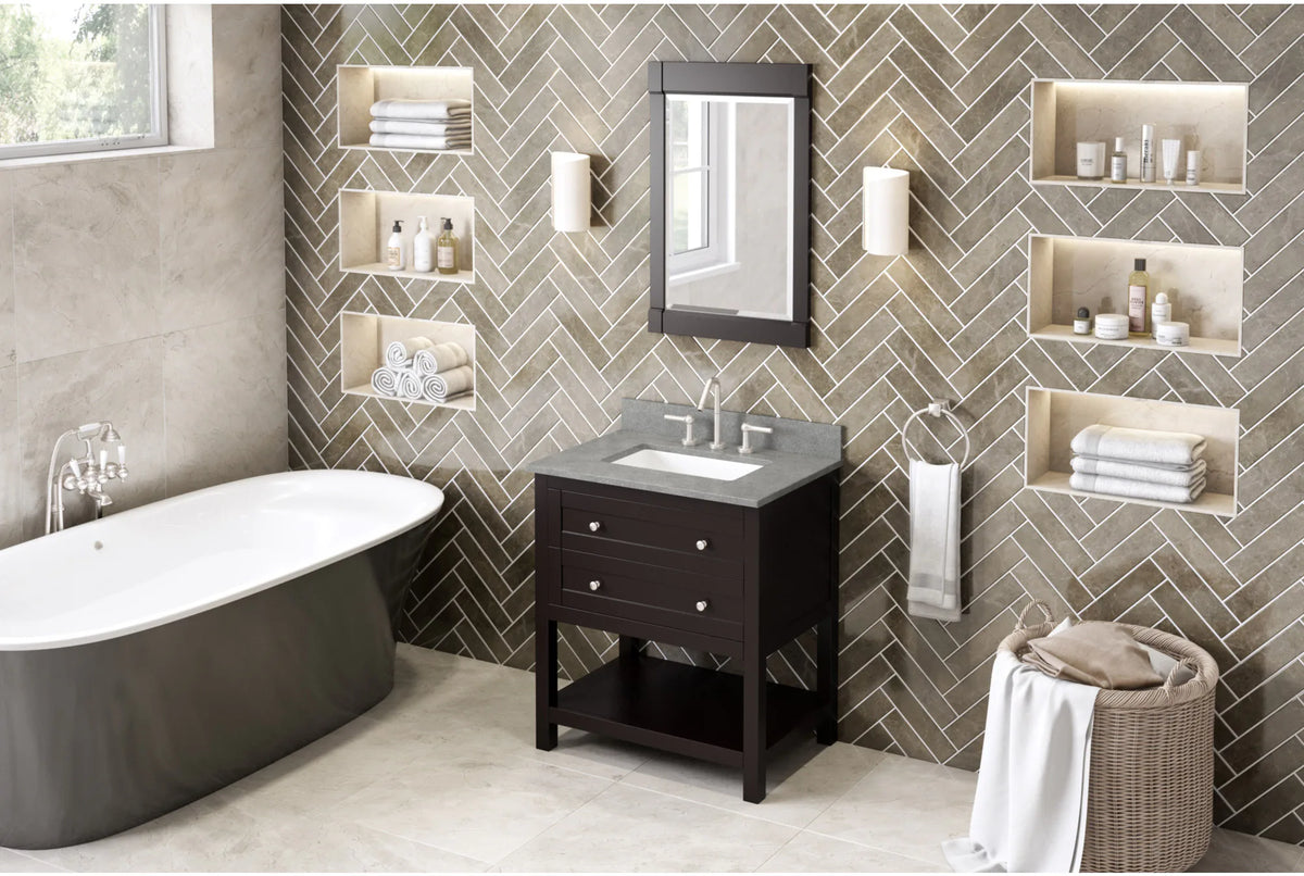 Astoria 30'' Espresso Vanity, Steel Grey Cultured Marble Vanity Top, undermount rectangle bowl VKITAST30ESSGR