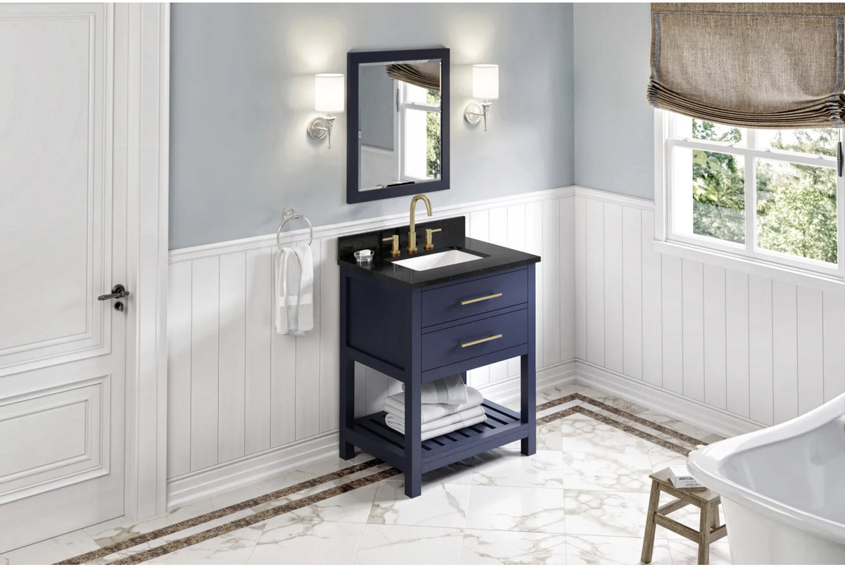 Wavecrest 30'' Hale Blue Vanity, Black Granite Vanity Top, undermount rectangle bowl VKITWAV30BLBGR