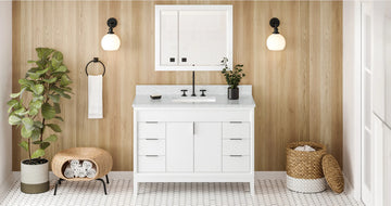 Theodora 48'' White Vanity, White Carrara Marble Vanity Top, undermount rectangle bowl VKITTHE48WHWCR